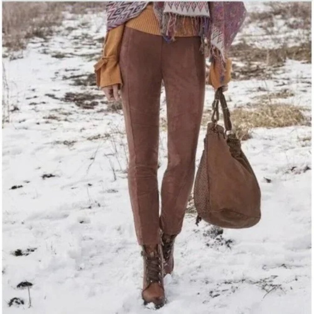 Sundance Luxe Dream Leggings Women’s Sz 4 Brown Faux Suede Ankle Pant